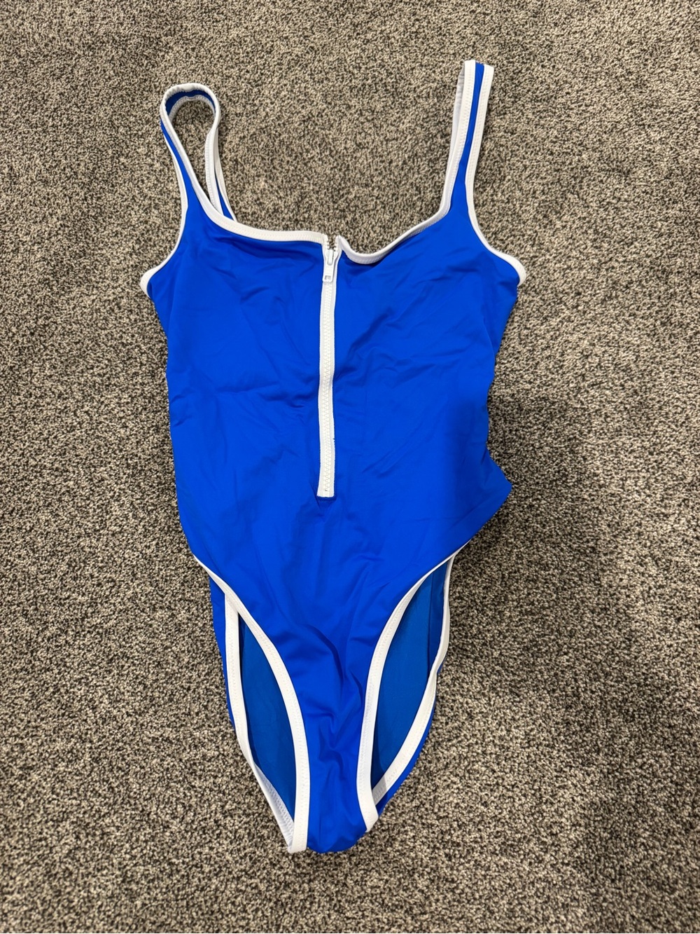 SKIMS Zip-Front One-Piece Swimsuit - Blue with White Trim